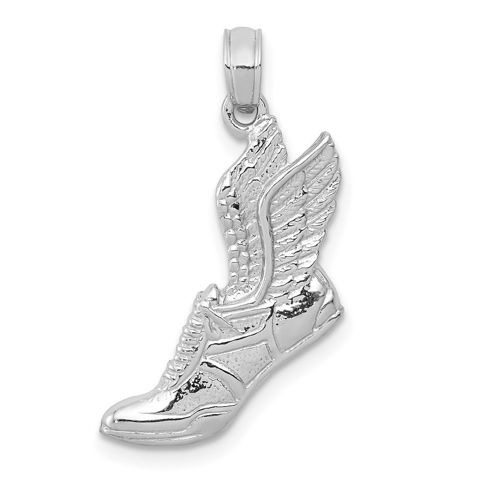 10k White Gold Sports Theme Unisex Polished Running Shoe Necklace Charm Pendant